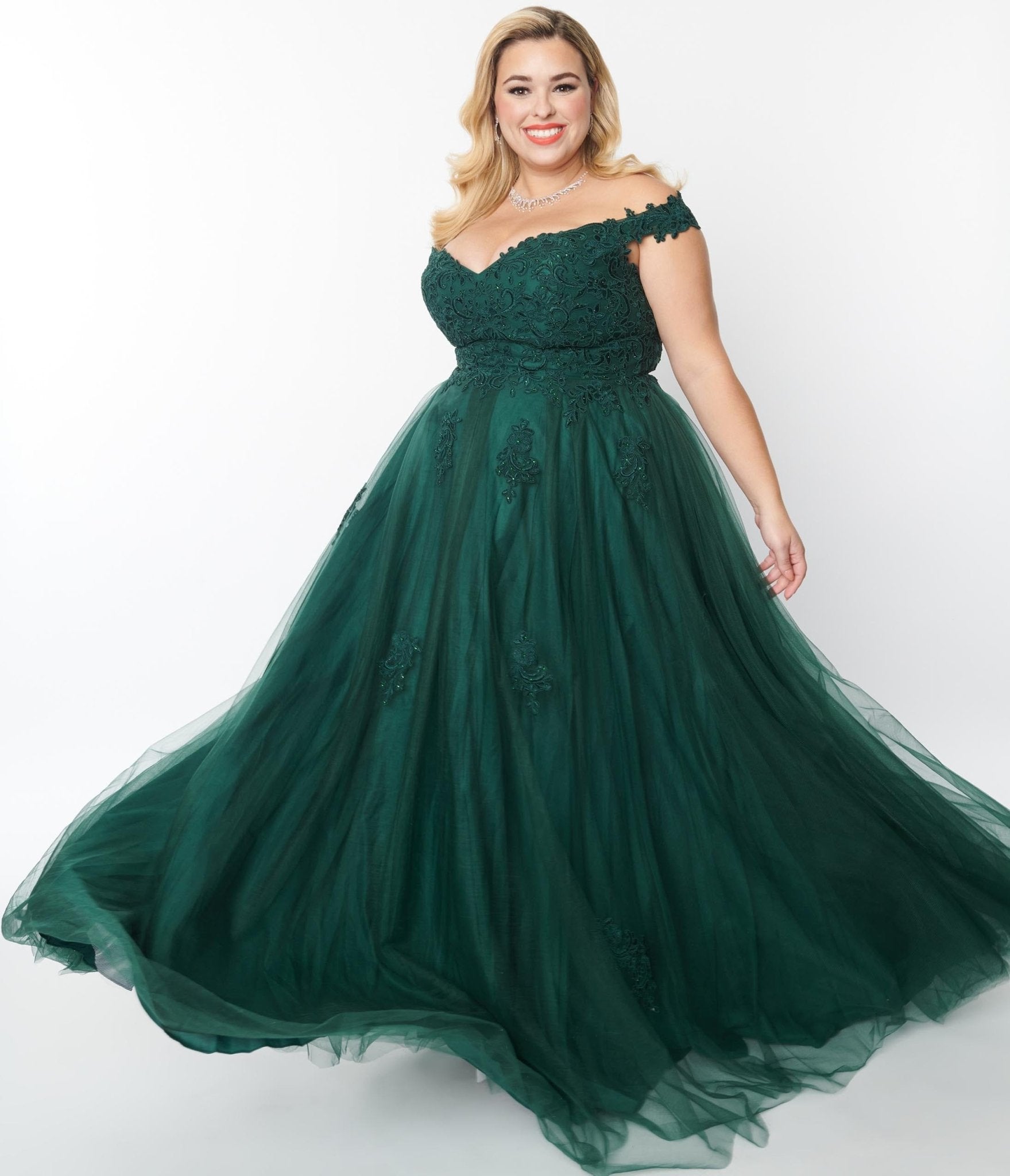 Off Shoulder Lace Green Prom Dress, Green Ball Gown, Off Shoulder Dark –  Shiny Party